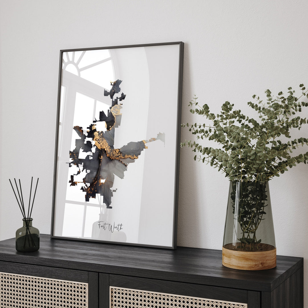 Fort Worth Map Black & Gold Wall Art Print | Texas | USA | United States of America [EV]