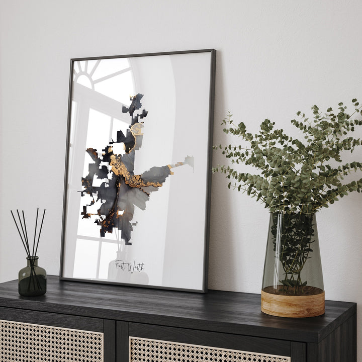 Fort Worth Map Black & Gold Wall Art Print | Texas | USA | United States of America [EV]
