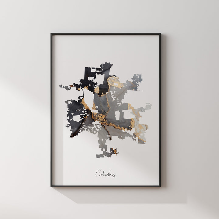 Columbus Map Black & Gold Wall Art Print | Ohio | USA | United States of America [EV]