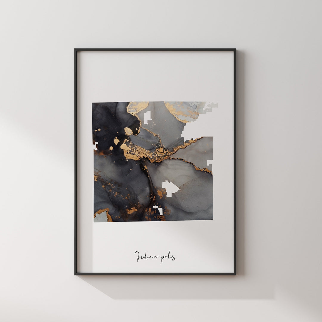 Indianapolis Map Black & Gold Wall Art Print | Indiana | USA | United States of America [EV]