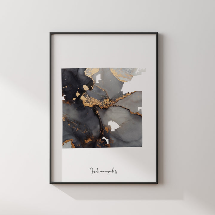 Indianapolis Map Black & Gold Wall Art Print | Indiana | USA | United States of America [EV]