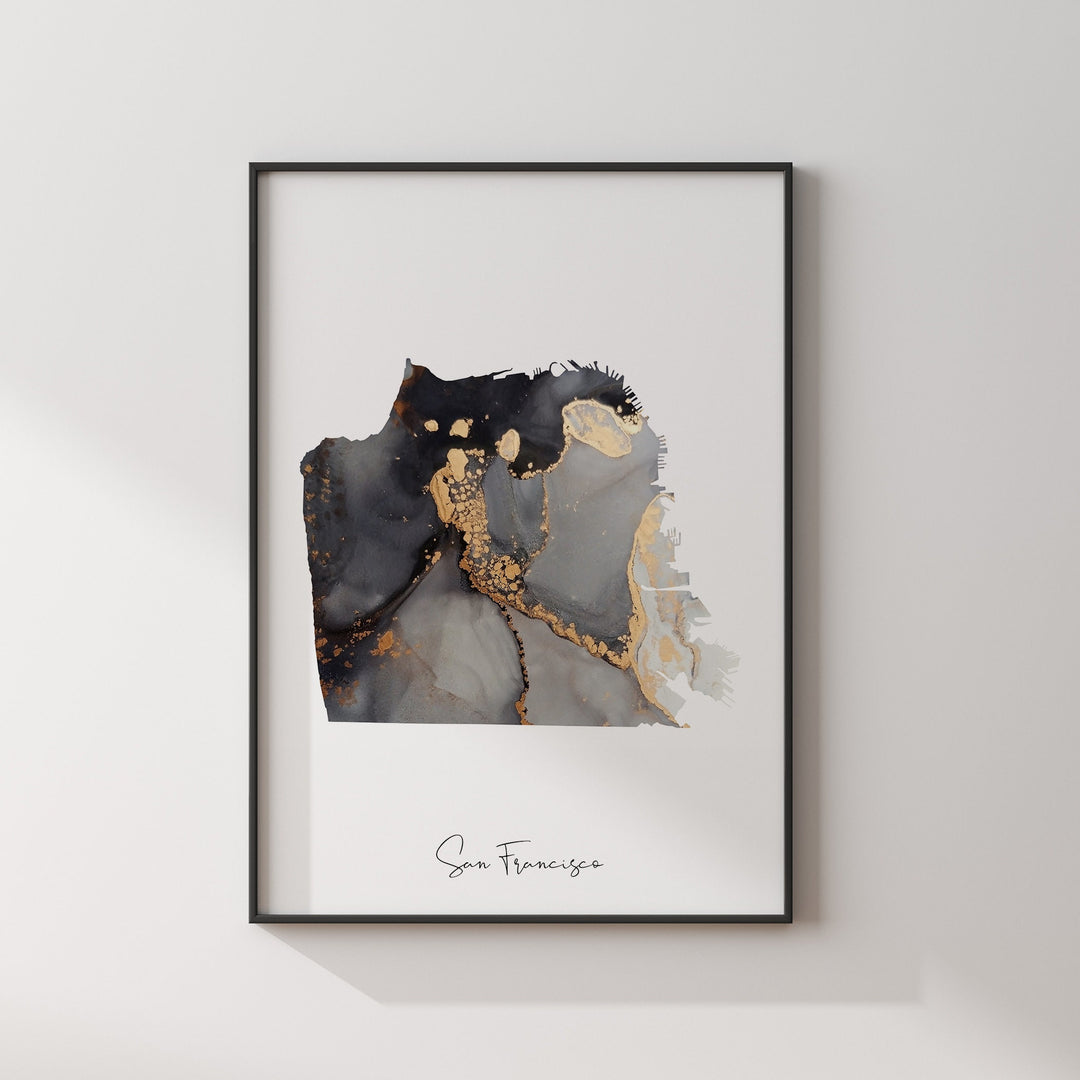 San Francisco Map Black & Gold Wall Art Print | California | USA | United States of America [EV]