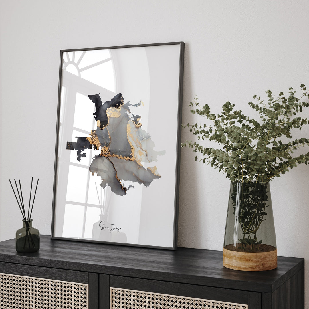 San Jose Map Black & Gold Wall Art Print | California | USA | United States of America [EV]