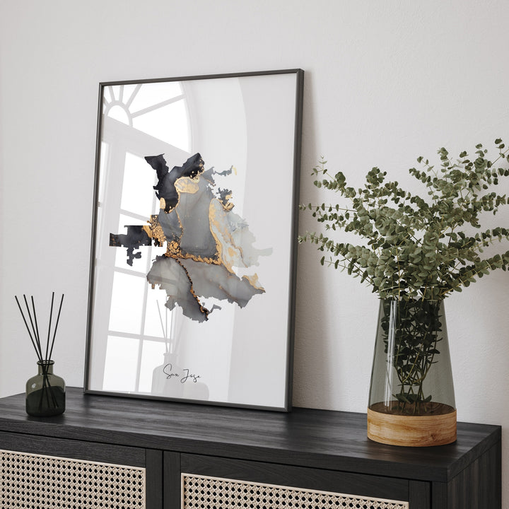 San Jose Map Black & Gold Wall Art Print | California | USA | United States of America [EV]
