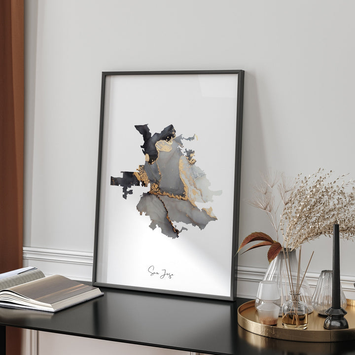 San Jose Map Black & Gold Wall Art Print | California | USA | United States of America [EV]