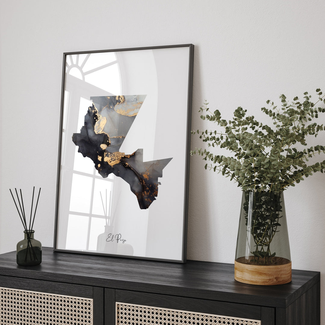 El Paso Map Black & Gold Wall Art Print | Texas | USA | United States of America [EV]