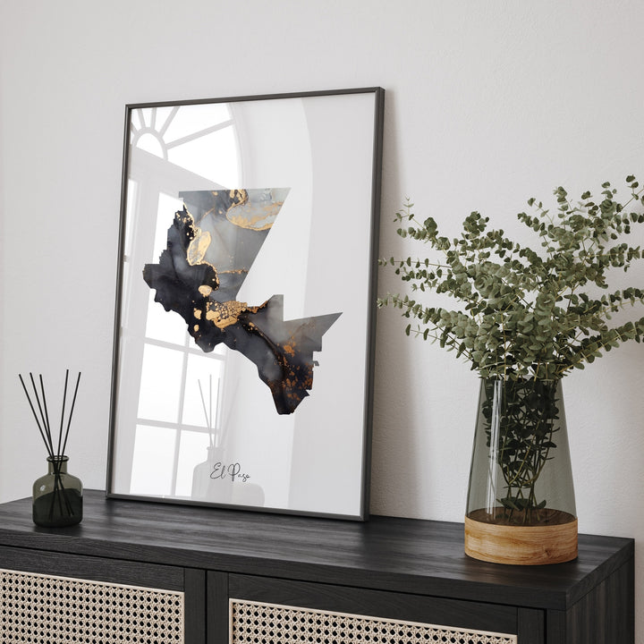 El Paso Map Black & Gold Wall Art Print | Texas | USA | United States of America [EV]