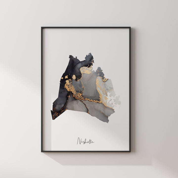 Nashville Map Black & Gold Wall Art Print | Tennessee | USA | United States of America [EV]