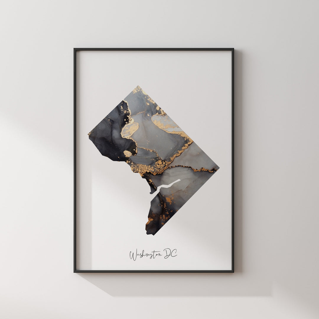 Washington DC Map Black & Gold Wall Art Print | District of Columbia | USA | United States of America [EV]