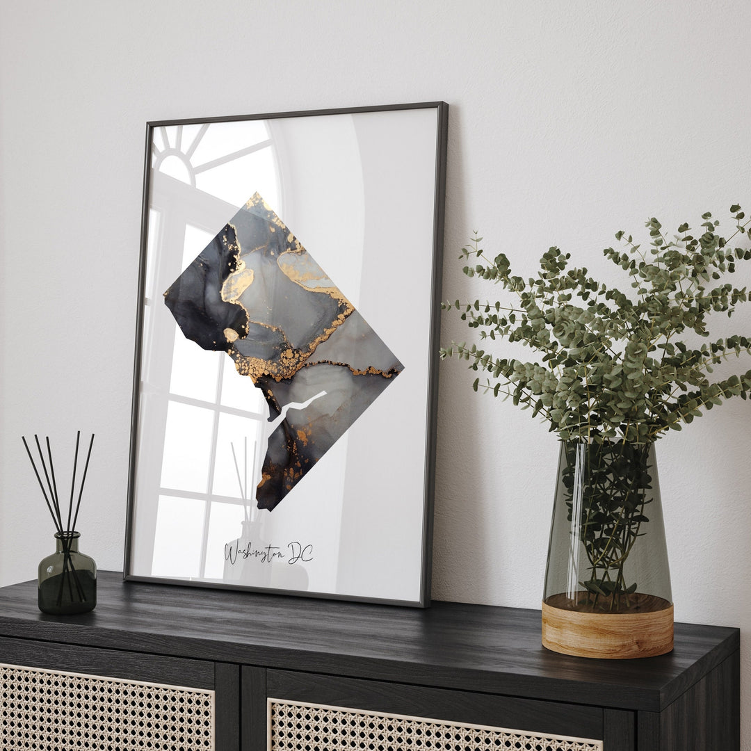 Washington DC Map Black & Gold Wall Art Print | District of Columbia | USA | United States of America [EV]