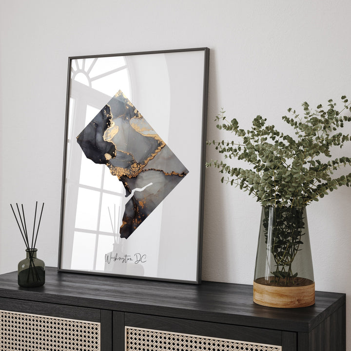 Washington DC Map Black & Gold Wall Art Print | District of Columbia | USA | United States of America [EV]