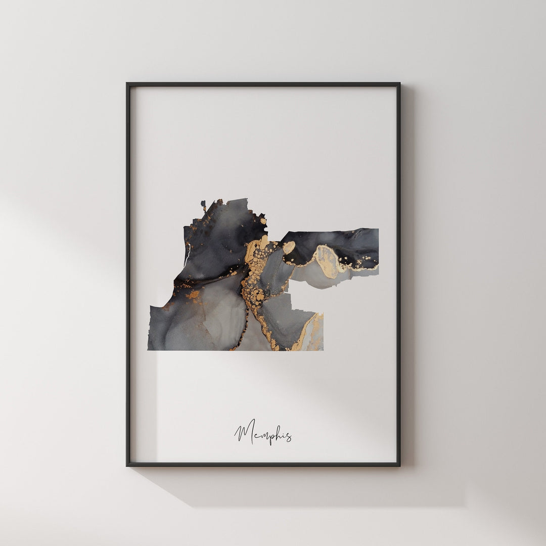 Memphis Map Black & Gold Wall Art Print | Tennessee | USA | United States of America [EV]