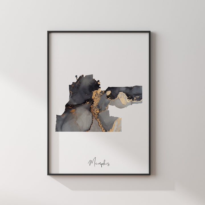Memphis Map Black & Gold Wall Art Print | Tennessee | USA | United States of America [EV]