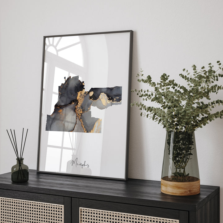 Memphis Map Black & Gold Wall Art Print | Tennessee | USA | United States of America [EV]