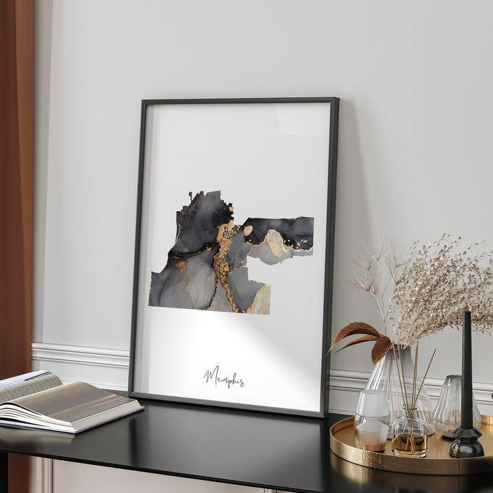 Memphis Map Black & Gold Wall Art Print | Tennessee | USA | United States of America [EV]