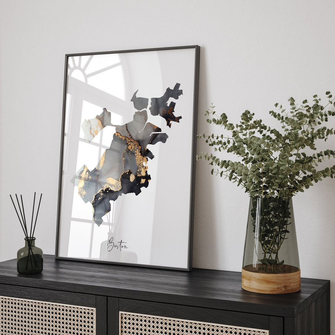 Boston Map Black & Gold Wall Art Print | Massachusetts | USA | United States of America [EV]
