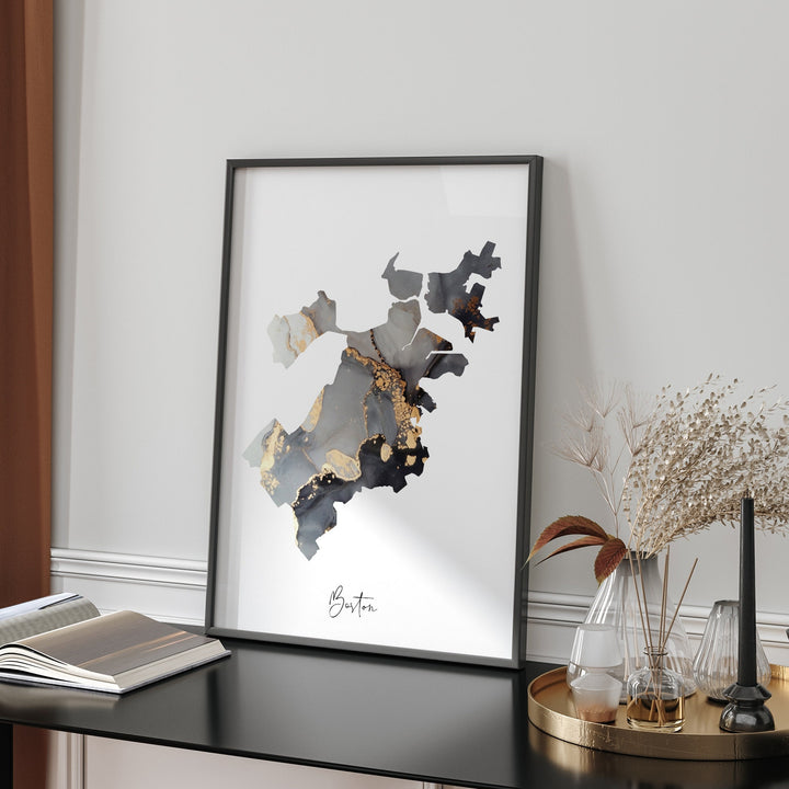 Boston Map Black & Gold Wall Art Print | Massachusetts | USA | United States of America [EV]