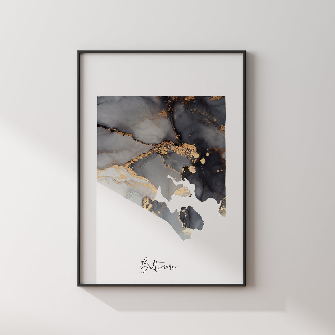 Baltimore Map Black & Gold Wall Art Print | Maryland | USA | United States of America [EV]