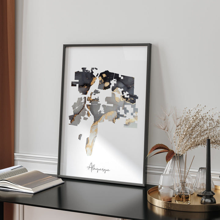 Albuquerque Map Black & Gold Wall Art Print | New Mexico | USA | United States of America [EV]