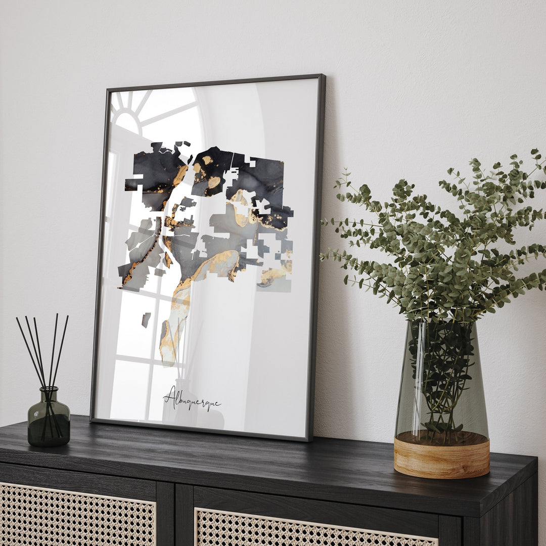 Albuquerque Map Black & Gold Wall Art Print | New Mexico | USA | United States of America [EV]