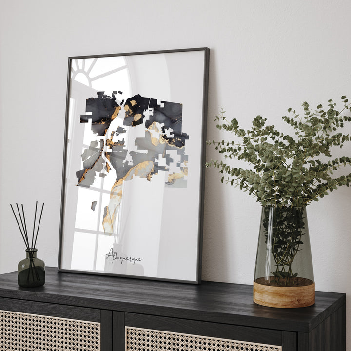 Albuquerque Map Black & Gold Wall Art Print | New Mexico | USA | United States of America [EV]