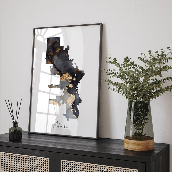 Milwaukee Map Black & Gold Wall Art Print | Wisconsin | USA | United States of America [EV]