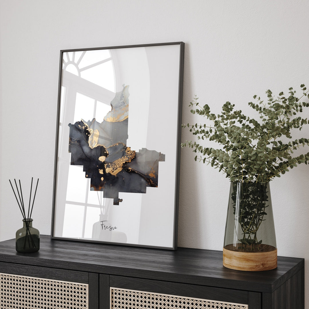 Fresno Map Black & Gold Wall Art Print | California | USA | United States of America [EV]