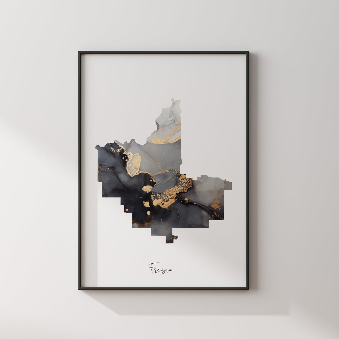 Fresno Map Black & Gold Wall Art Print | California | USA | United States of America [EV]