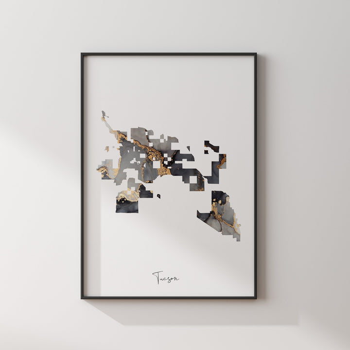 Tucson Map Black & Gold Wall Art Print | Arizona | USA | United States of America [EV]