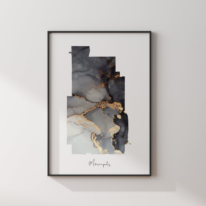Minneapolis Map Black & Gold Wall Art Print | Minnesota | USA | United States of America [EV]
