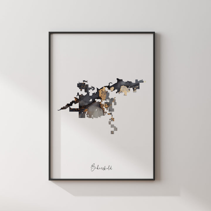 Bakersfield Map Black & Gold Wall Art Print | California | USA | United States of America [EV]
