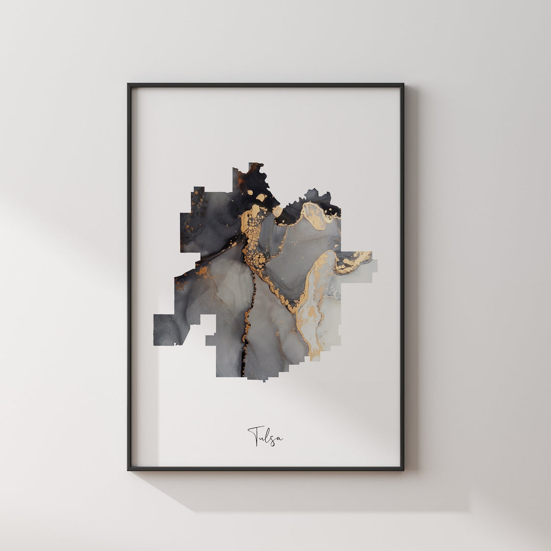 Tulsa Map Black & Gold Wall Art Print | Oklahoma | USA | United States of America [EV]