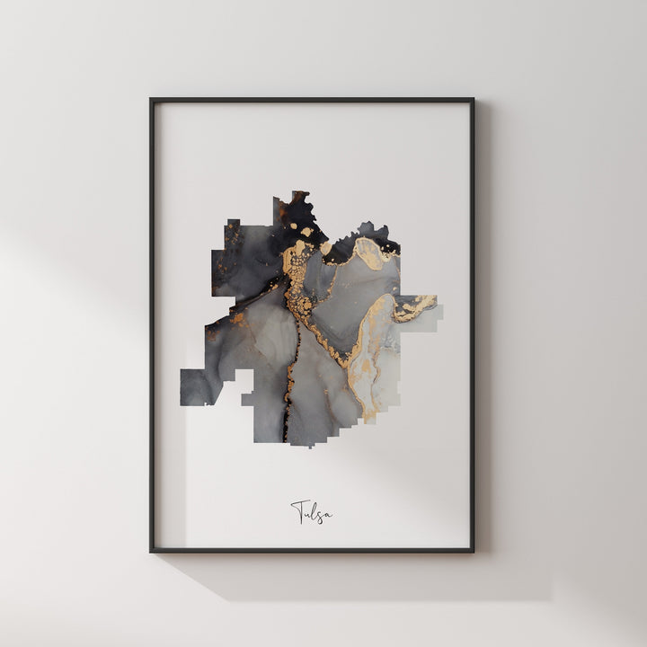Tulsa Map Black & Gold Wall Art Print | Oklahoma | USA | United States of America [EV]