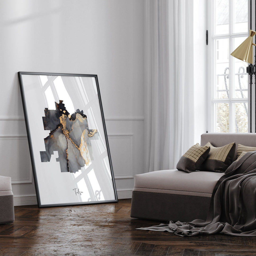 Tulsa Map Black & Gold Wall Art Print | Oklahoma | USA | United States of America [EV]