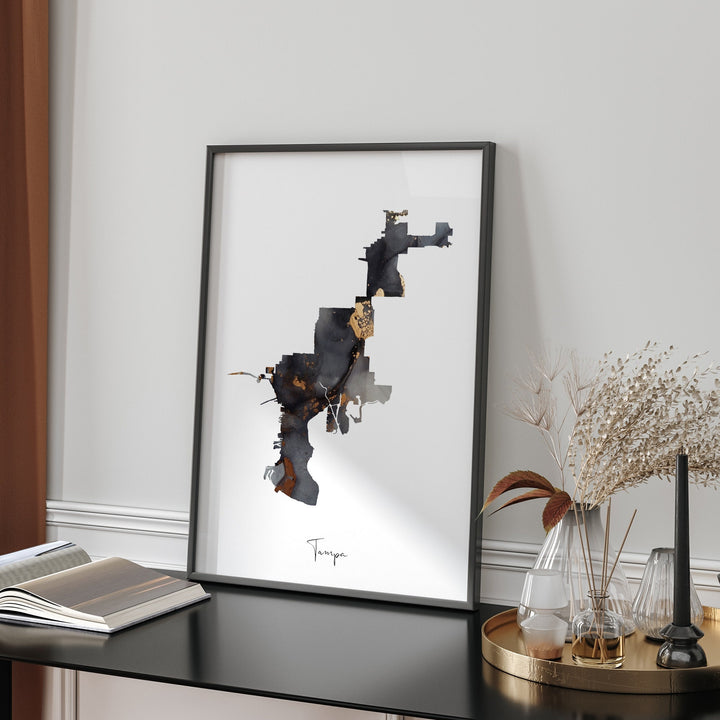 Tampa Map Black & Gold Wall Art Print | Florida | USA | United States of America [EV]