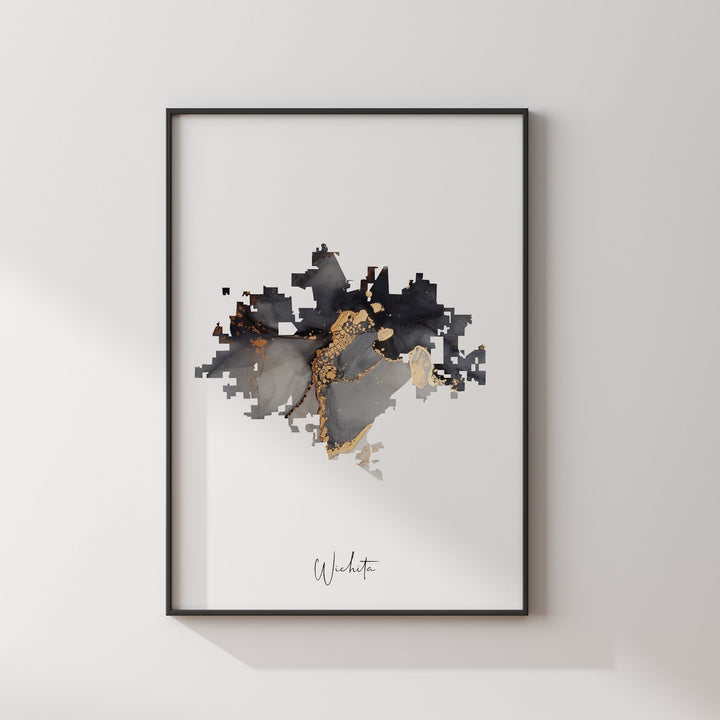 Wichita Map Black & Gold Wall Art Print | Kansas | USA | United States of America [EV]