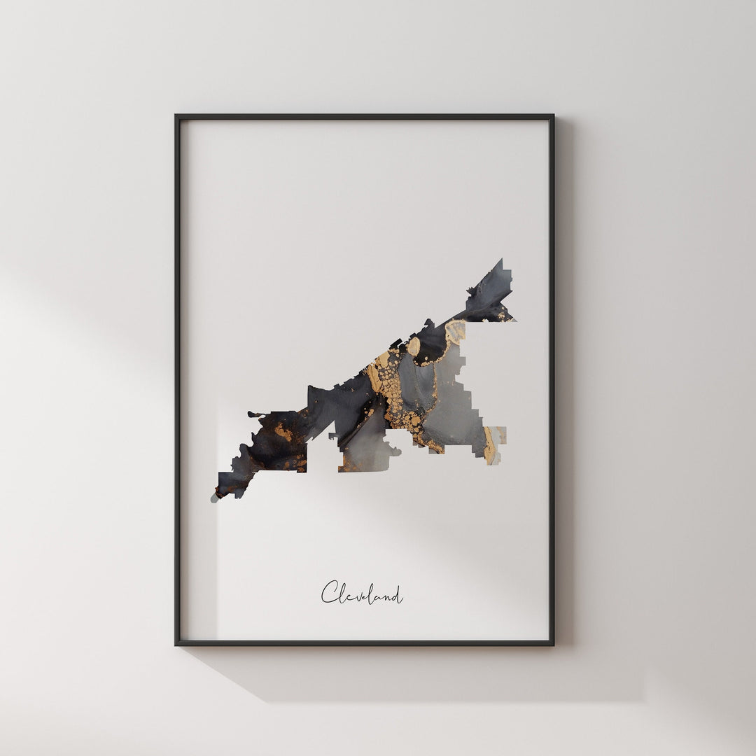 Cleveland Map Black & Gold Wall Art Print | Ohio | USA | United States of America [EV]