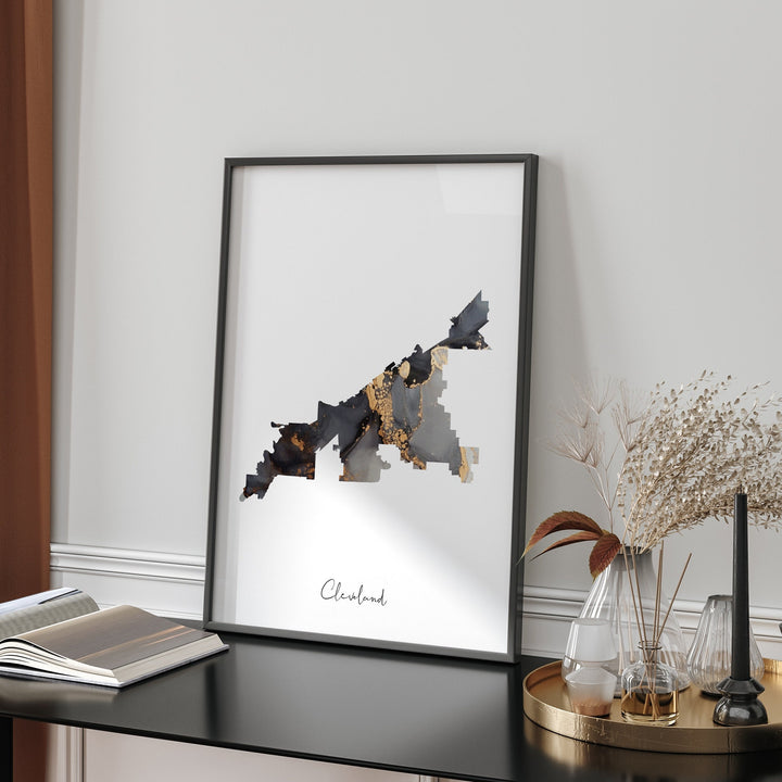Cleveland Map Black & Gold Wall Art Print | Ohio | USA | United States of America [EV]