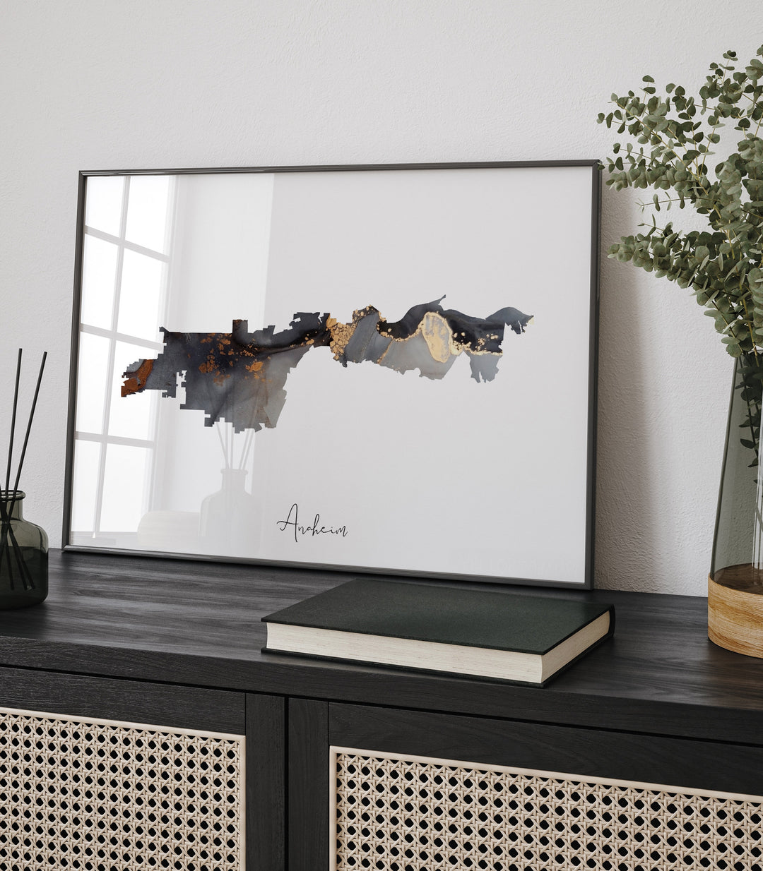 Anaheim Map Black & Gold Wall Art Print | California | USA | United States of America [EV]