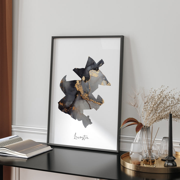 Lexington Map Black & Gold Wall Art Print | Kentucky | USA | United States of America [EV]