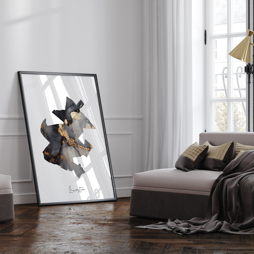 Lexington Map Black & Gold Wall Art Print | Kentucky | USA | United States of America [EV]