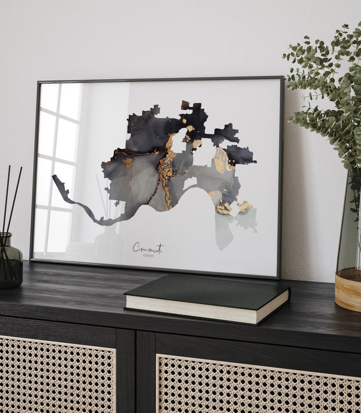 Cincinnati Map Black & Gold Wall Art Print | Ohio | USA | United States of America [EV]