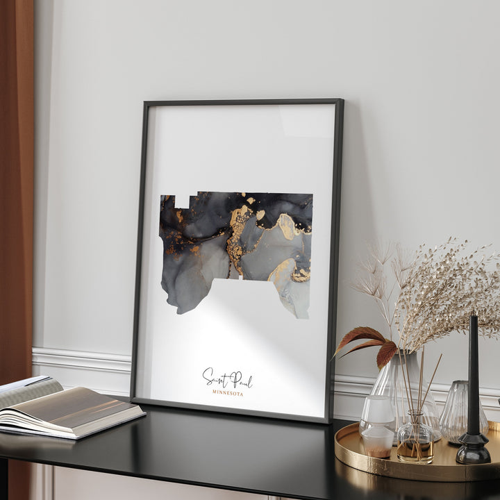 Saint Paul Map Black & Gold Wall Art Print | Minnesota | USA | United States of America [EV]