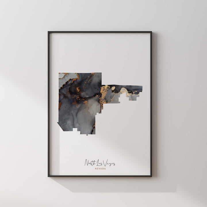 North Las Vegas Map Black & Gold Wall Art Print | Nevada | USA | United States of America [EV]