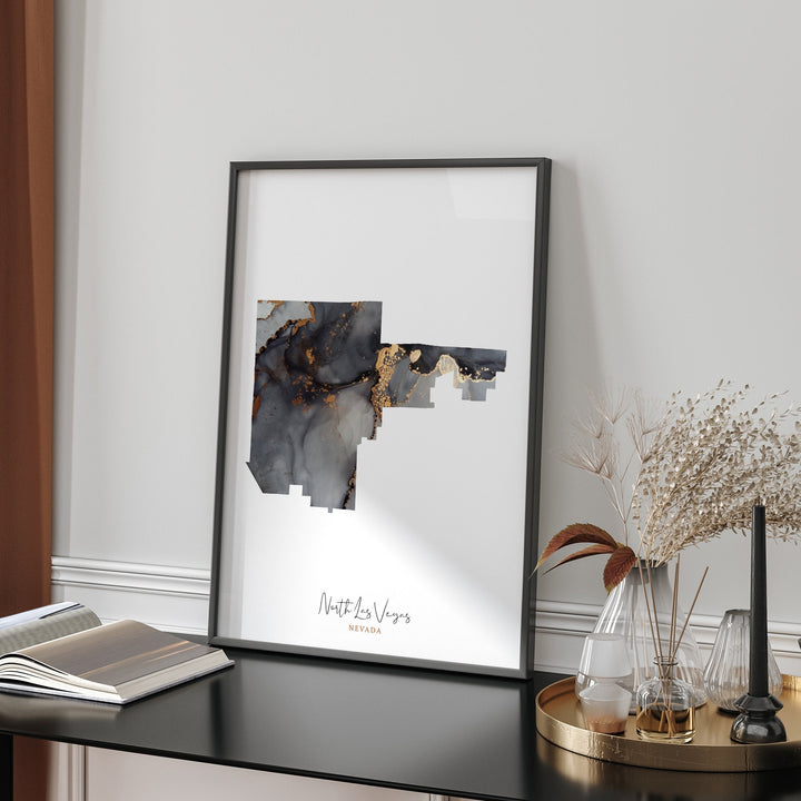 North Las Vegas Map Black & Gold Wall Art Print | Nevada | USA | United States of America [EV]