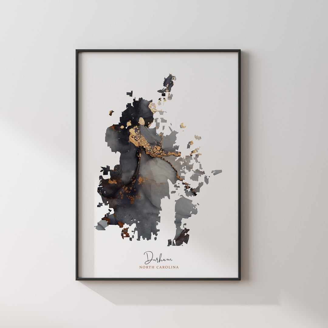 Durham Map Black & Gold Wall Art Print | North Carolina | USA | United States of America [EV]