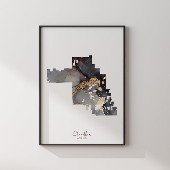 Chandler Map Black & Gold Wall Art Print | Arizona | USA | United States of America [EV]