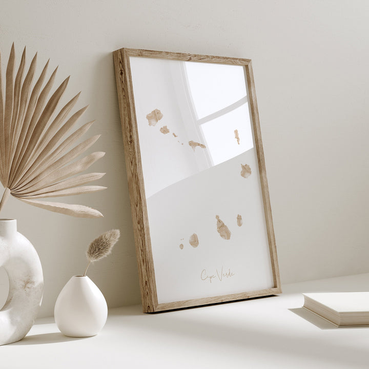 Cape Verde Map Beige & Gold Wall Art Print