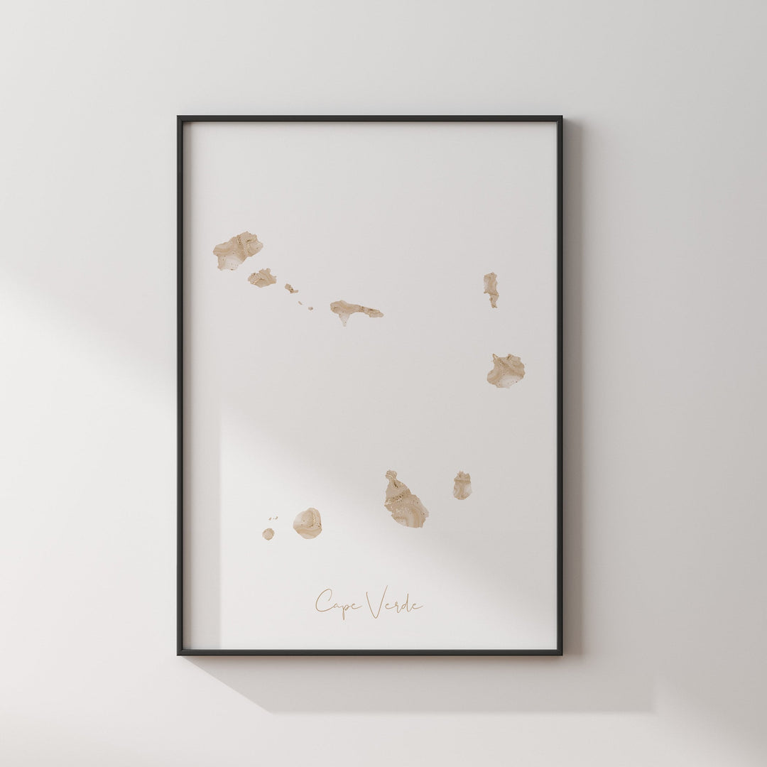 Cape Verde Map Beige & Gold Wall Art Print