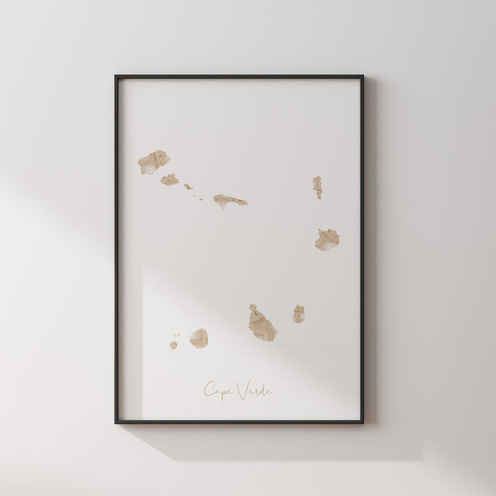 Cape Verde Map Beige & Gold Wall Art Print